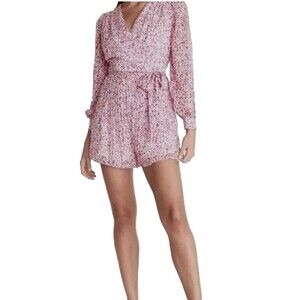 NWT Express Pink & Plum Romper Sz. XL Lined Tie Belt Long Sleeve Wrap Top